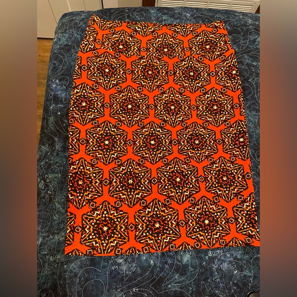 LuLaRoe Orange and Black Patterned Midi Skirt